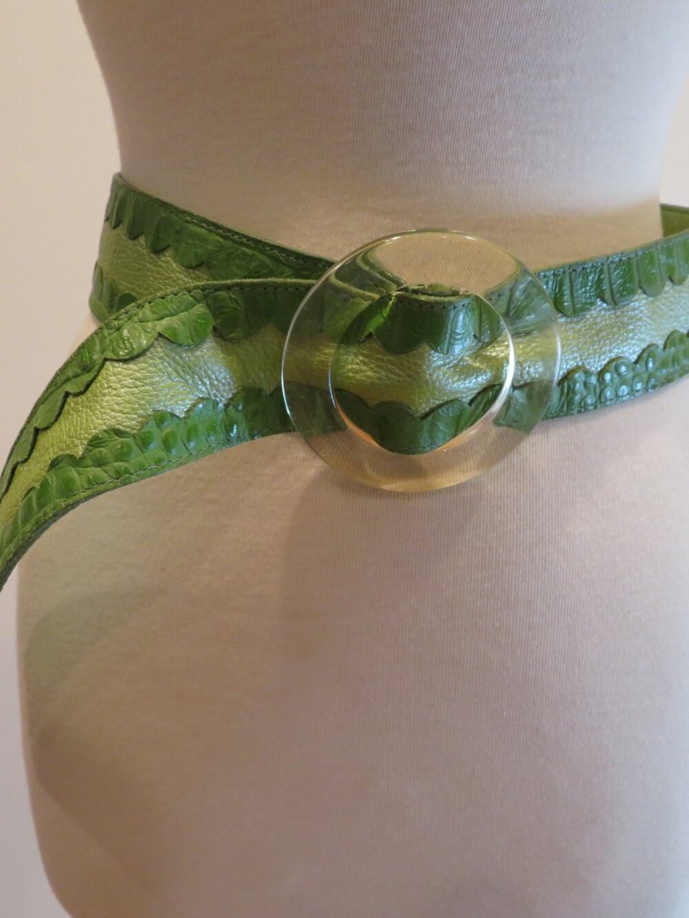 Lime Apple Green Scalloped Faux Leather Belt